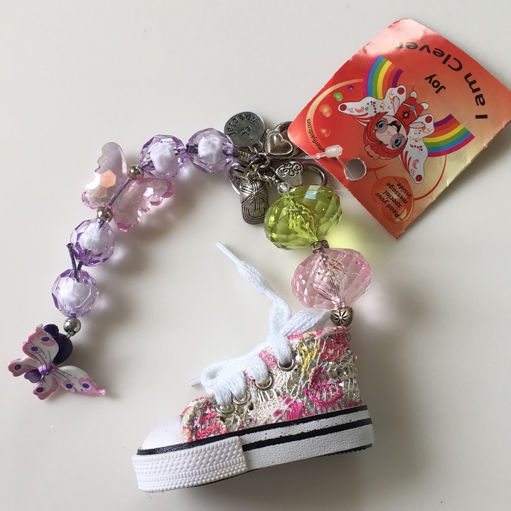 Bag & Bookbag CHARMS / 2 KEY CHAINS glass beads, shoe, butterfly “special” NWT